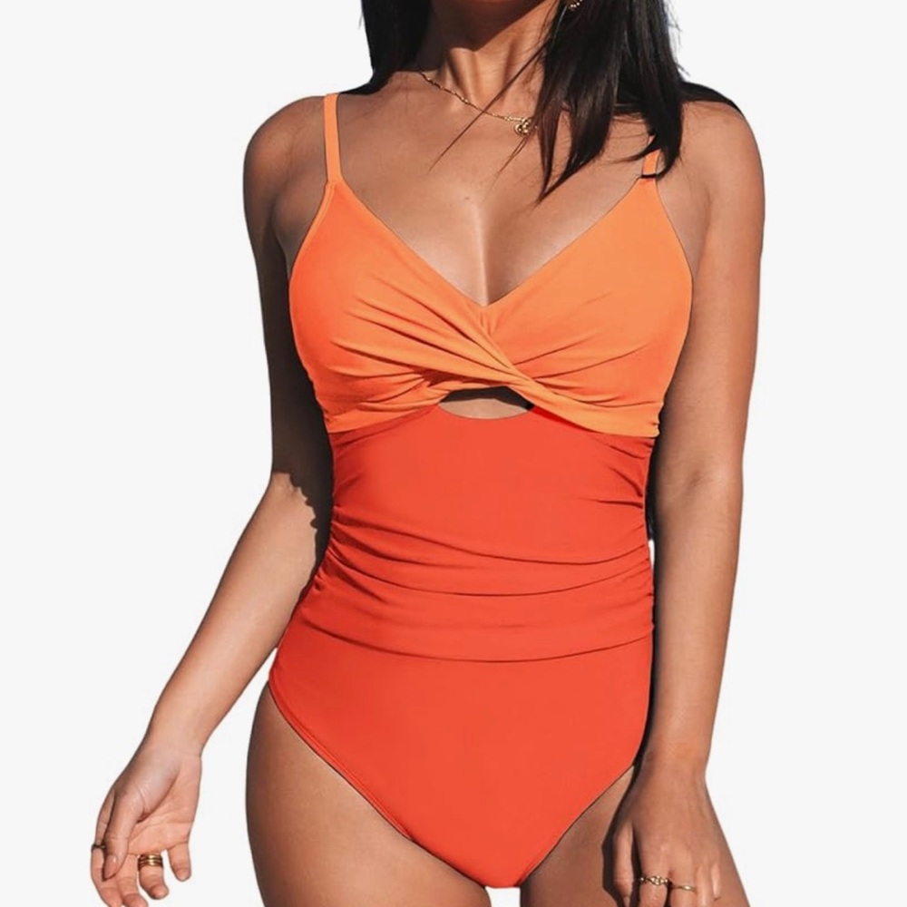 One piece swim suit. Orange twist front by Cupshe